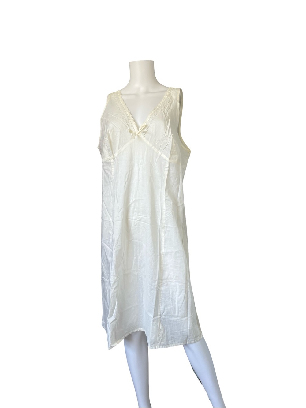 Vintage White Cotton Full Slip Dress Midi Ruffle Petticoat Cottagecore Russia